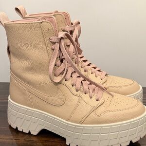 Nike Air Jordan 1 Brooklyn Women's Lace Up Boots in Pink and Cream